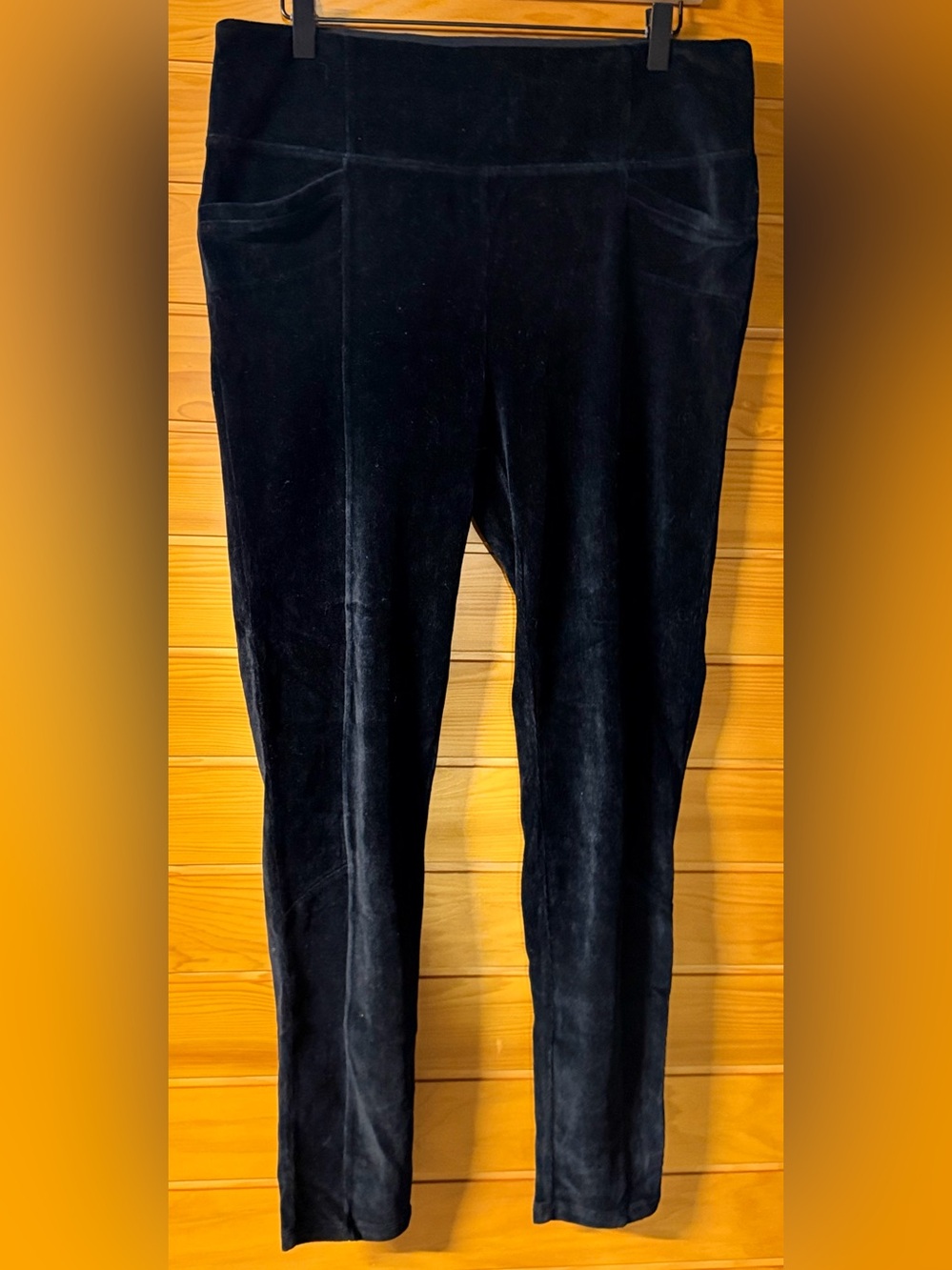 Athleta Corduroy High Rise Leggings Black Velour Knit Pants Soft Stretch XL